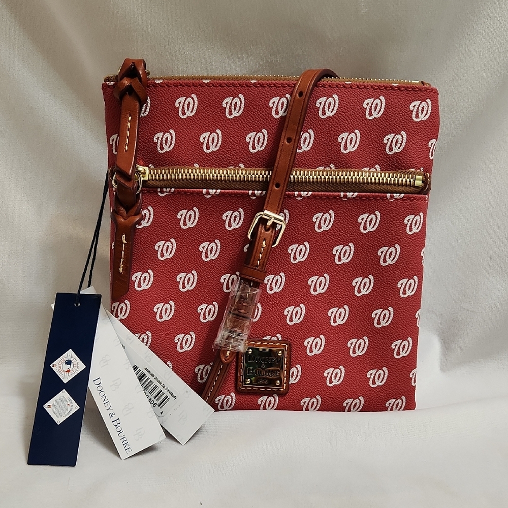 Dooney & Bourke Red White Leather Washington Nationals Double Zip Crossbody Bag